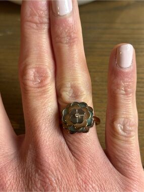 Gold Floral Layered Ring with Center Accent